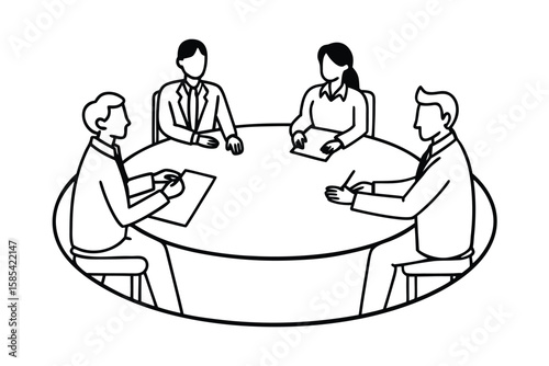 Business Team At Round Table On White Background