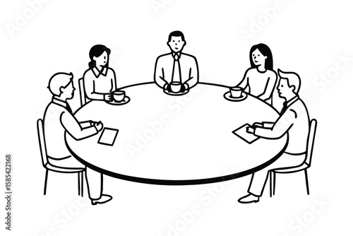 Business Team At Round Table On White Background