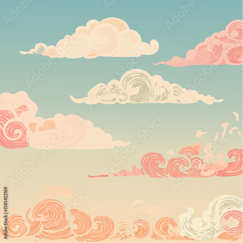 Vintage cloud sketch set for design and decoration