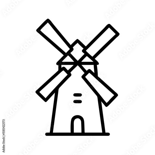 Outline of a windmill with rotating blades in minimalist style  