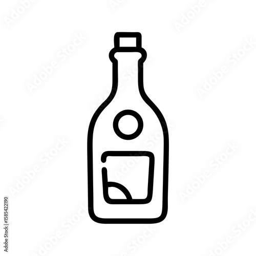 Outline of a wine bottle with label and cork stopper  
