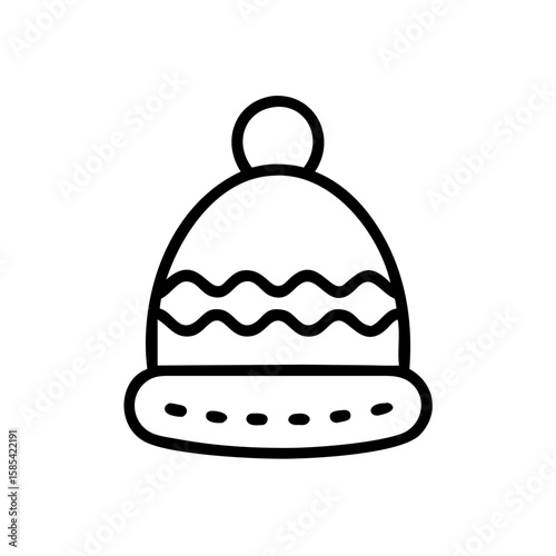Winter hat design with pom-pom and patterned bands  