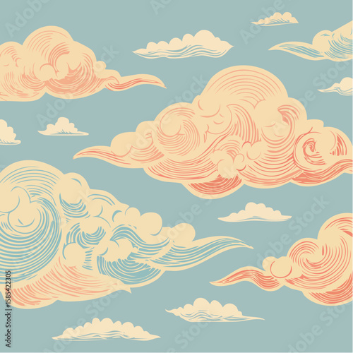 Vintage cloud sketch set for design and decoration