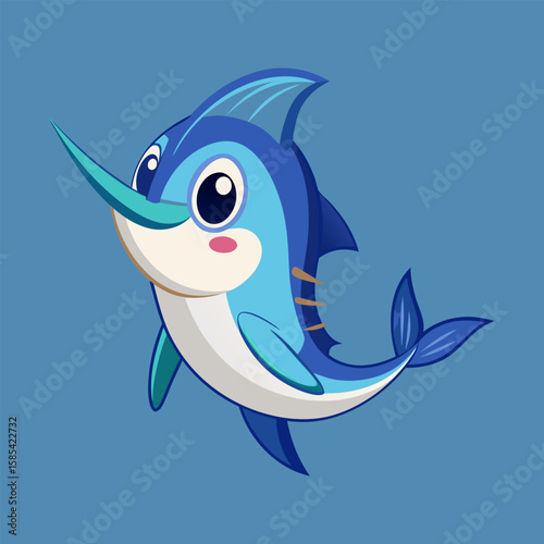 Adorable Blue Marlin Cartoon.  A Whimsical Ocean Friend