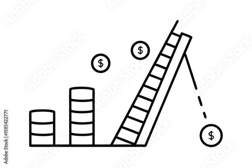 Business Growth Ladder With Coins On White Background