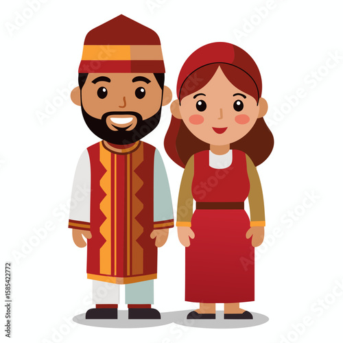 A Lovely Couple in Traditional Garb. A Colorful Illustration