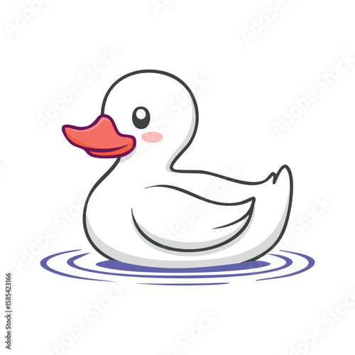  Cute Cartoon Duck Floating on Water – Vector Illustration