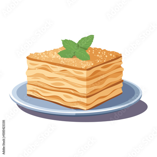 Crispy Apple Pastry or Strudel Slice with Mint