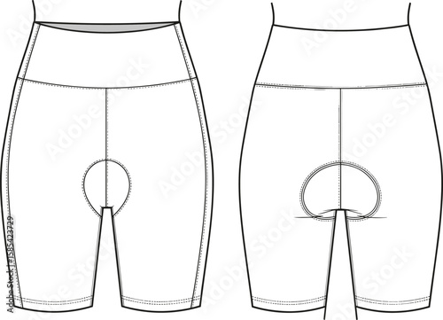 Cycling shorts front and back view, premium stitching, ergonomic padding, high-performance sportswear, breathable fabric design, ideal for long rides, athlete gear, professional quality