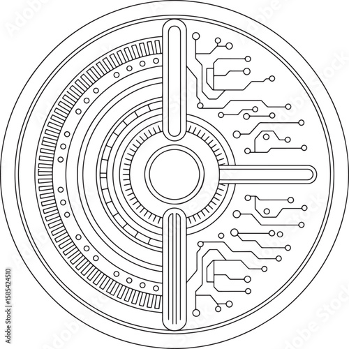 Futuristic Tech Interface Vector, Futuristic Control Panel, Circular Tech Design, Digital Gear Interface, Abstract Circuit Art