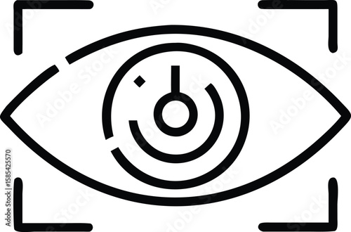 Black line art eye biometric scan with geometric corner frame illustration