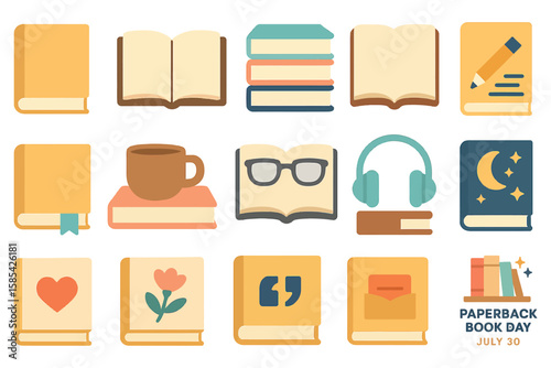 Paperback Book Day Icons Collection