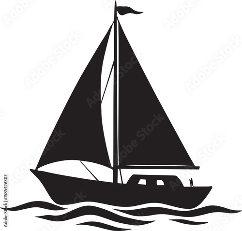 Black sailboat sailing on wavy water waves