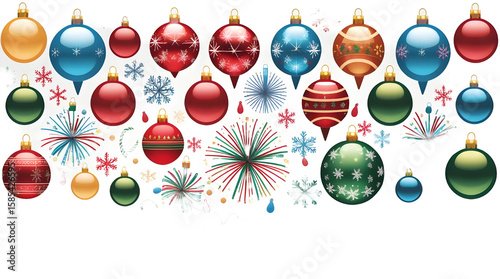 Festive vector set with eid  ornaments, balloons, gifts, party hats, ribbons, snowflakes, and fireworks—colorful, detailed, and isolated on transparent background for holiday designs.
