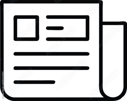 Black line art news icon for newspapers and daily journal updates