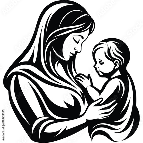 Silhouette of a Loving Embrace: Mother and Baby's Unbreakable Bond
