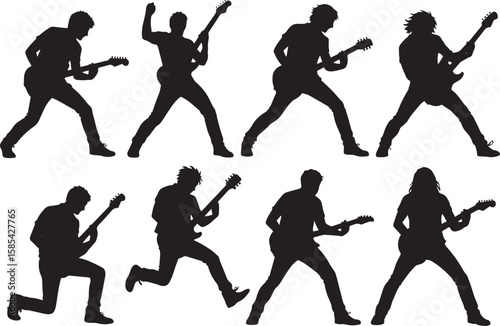 Guitarist silhouettes playing music electric