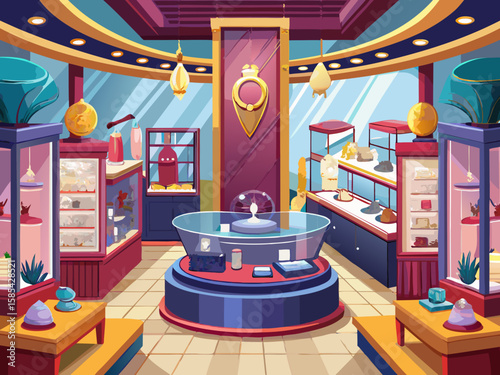 vector of Jewelry boutique exhibition, luxury and stylish store