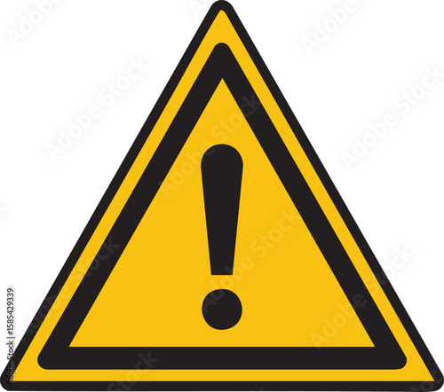 Yellow warning triangle with black border and exclamation mark isolated on transparent background