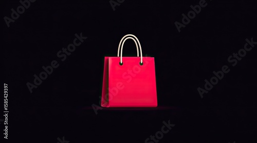 Shopping bag icon design in bold red, vector e-commerce illustration for retail branding, UI, online shopping concept