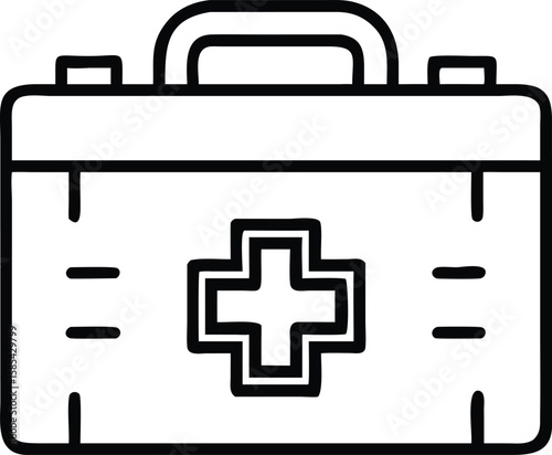Black outline drawing of a medical first aid kit with handle