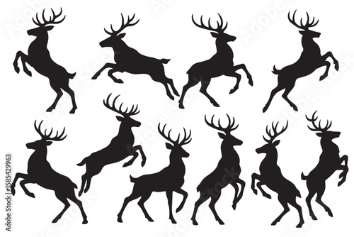 Leaping stags silhouettes deer animal