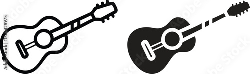 Acoustic Guitar Icons Black and White Vector Musical Instrument Illustration