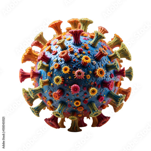 Colorful Spherical Virus Cell – Isolated Transparent Background PNG for Science Use.