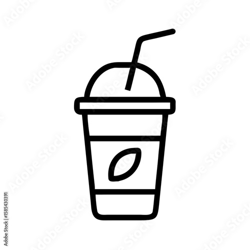 Line art of a coffee cup with straw on a plain background  