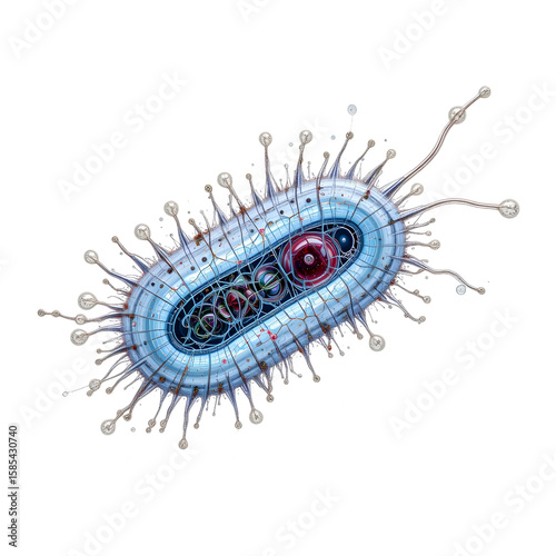 Detailed Bacterium Cell with Flagellum and Organelles – Transparent Background Educational PNG.