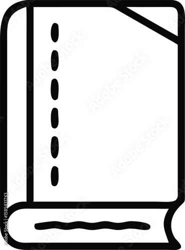 Black outline illustration of a closed hardcover book with lined pages