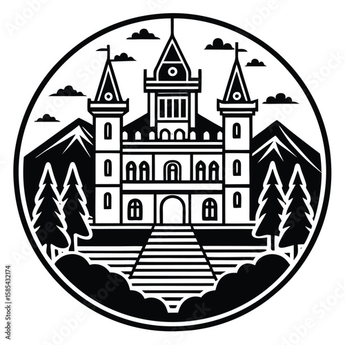 Vintage Castle Hotel Logo with Adventure Park and Tourism
