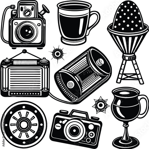 Vintage Objects Illustrative Set from Classic Movie Featuring Various Items