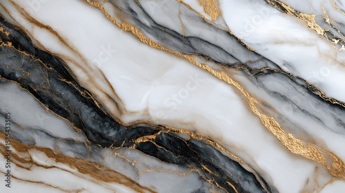 Abstract Marble Texture White, Gray, and Black Veins with Golden Accents Artfully Displayed