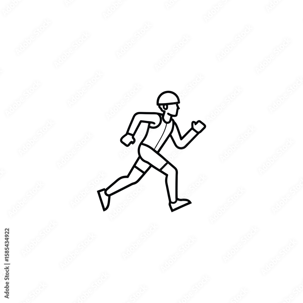Triathlon athlete running with sports icons isolated on a white background Triathlon athlete running with sports icons isolated on a white background