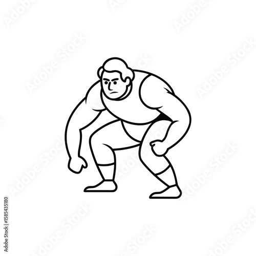 Stylized sumo wrestler in a fighting stance isolated on white background