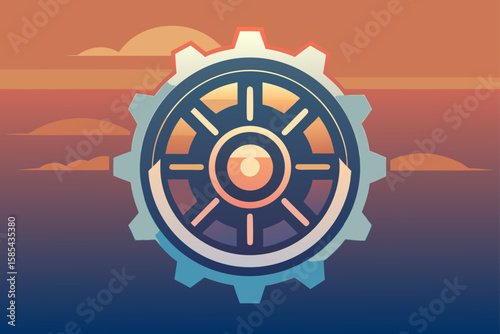 Minimal Gear Mandala Centered Over a Textured Dusk Background