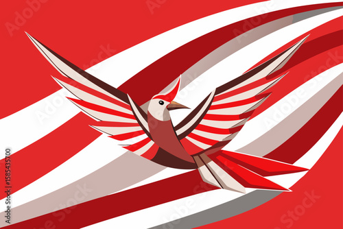 Origami Style Garuda Bird Flying Through Folded Red Clouds
