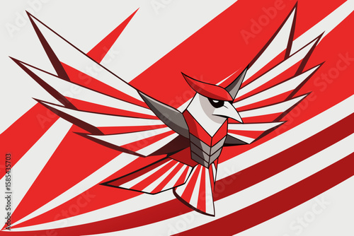 Origami Style Garuda Bird Flying Through Folded Paper Clouds