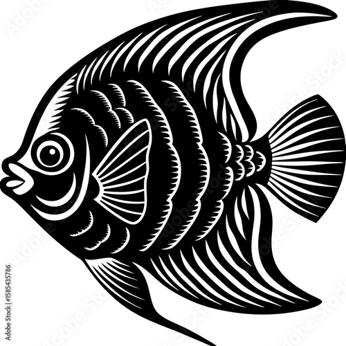 Minimalist black and white angelfish silhouette vector design