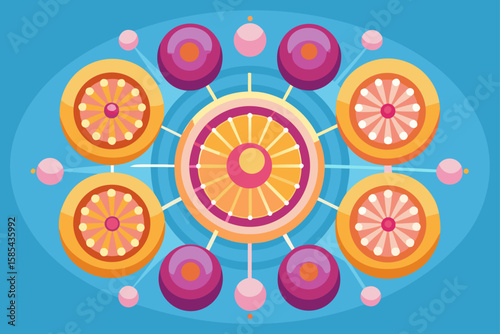 Radiant Wheels Made of Circular Sweets Orbiting a Soda Can