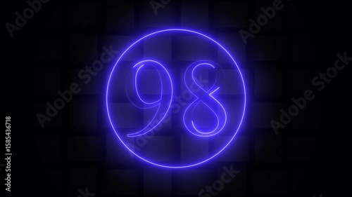 Glowing Blue Neon Number 98 Inside Circle Abstract Background Futuristic Digital Countdown Element