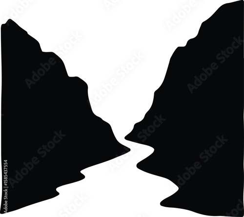 Silhouette mountain pass flowing river scene vector Illustrator