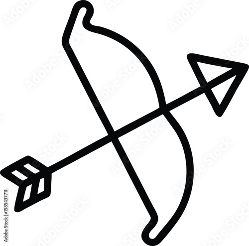 Bow and arrow line art icon, archery equipment illustration for design