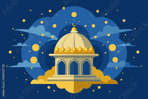 Temple Dome Floating in a Cloud of Golden Dots and Mist