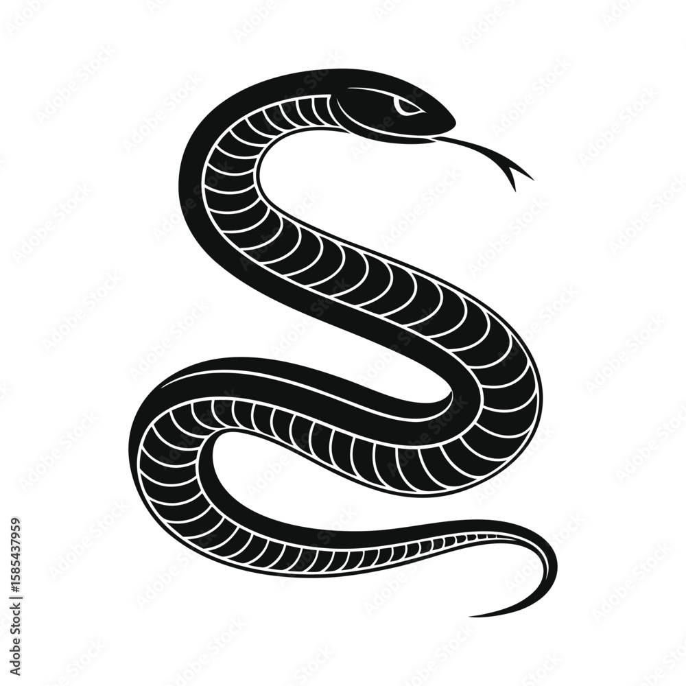 Fototapeta premium Black Silhouette of a Snake — Minimal Vector Illustration