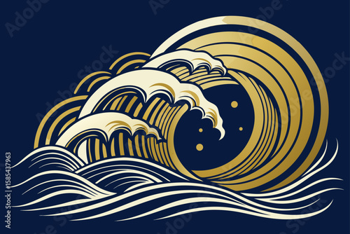 Traditional Japanese Wave Motif Flowing in Rhythmic Lines