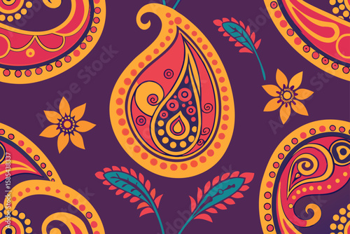 Vintage Hand Drawn Paisley Seamless Background in a Boho Style