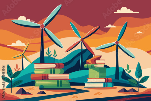 Windmills Shaped Like Dragonfly Wings Turning Slowly