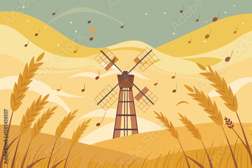 Windmill Made of Violin Bows Spinning in Sound Gusts